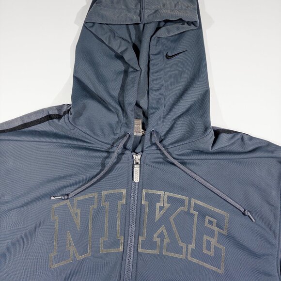 Vintage Nike Men's Full Zip Hooded Sweatshirt Grey Y2K - Size Medium - Picture 3 of 9